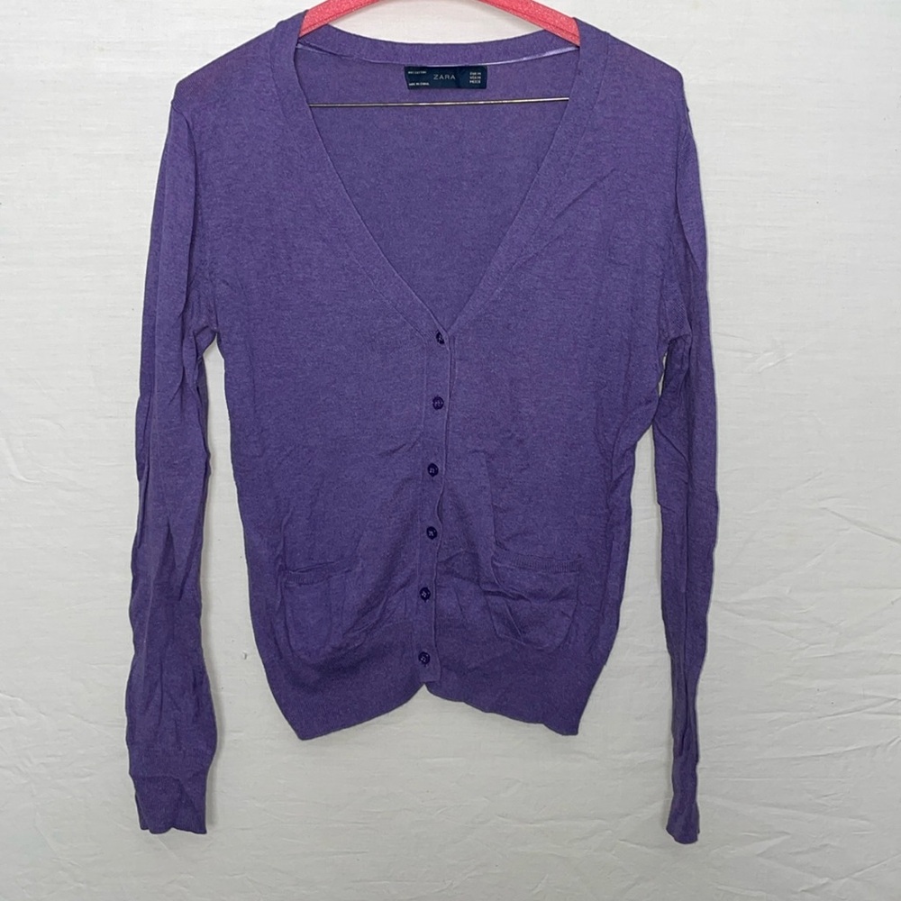 Zara, preowned purple V-neck cardigan sweater